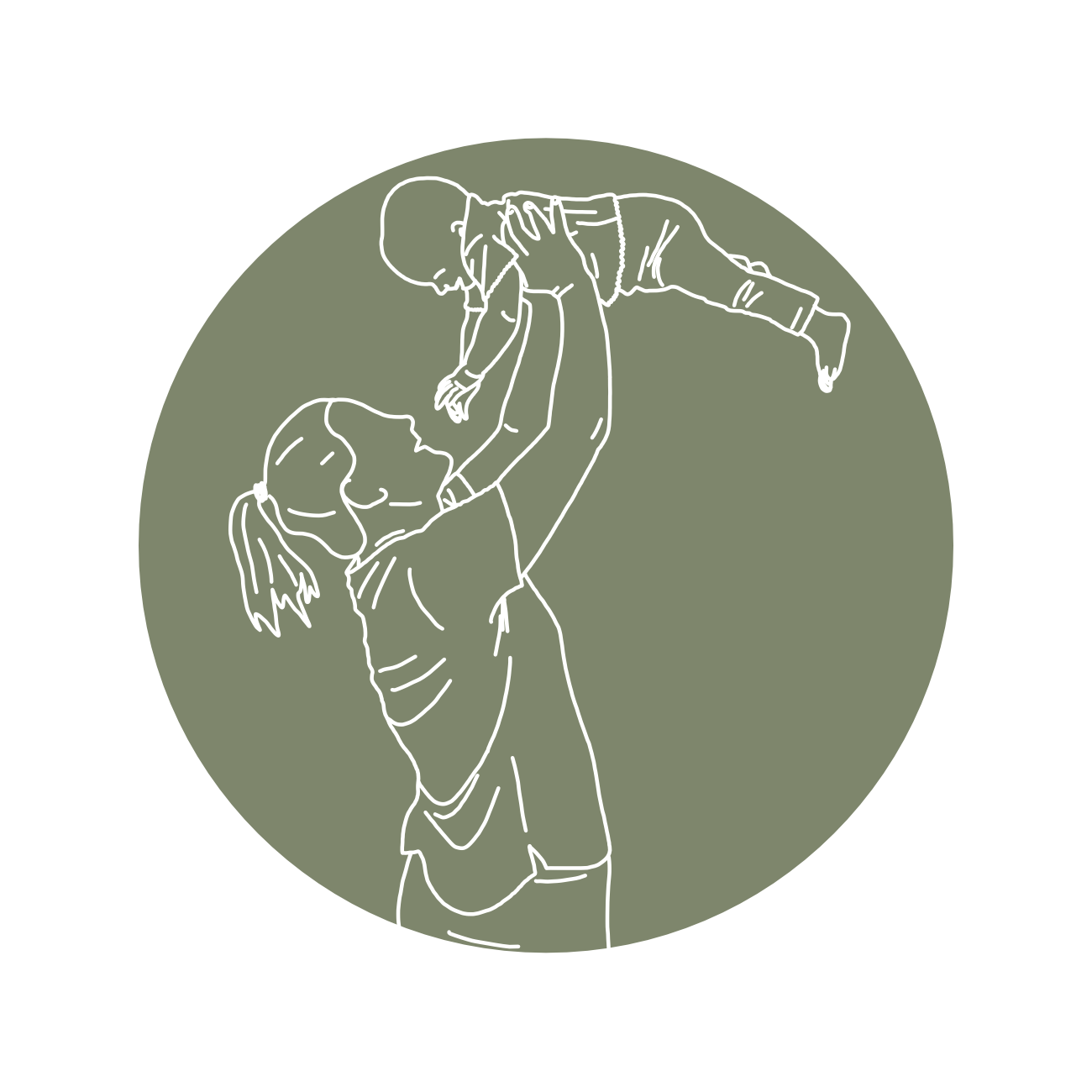 Frau die Kind hochhält