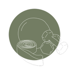 Ball und Hanteln im grünen Kreis