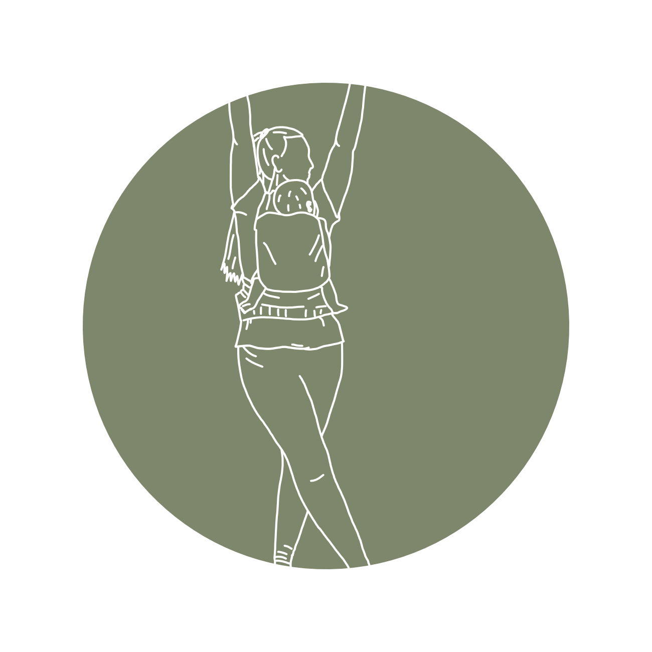 stehende Frau mit Kind in Trage