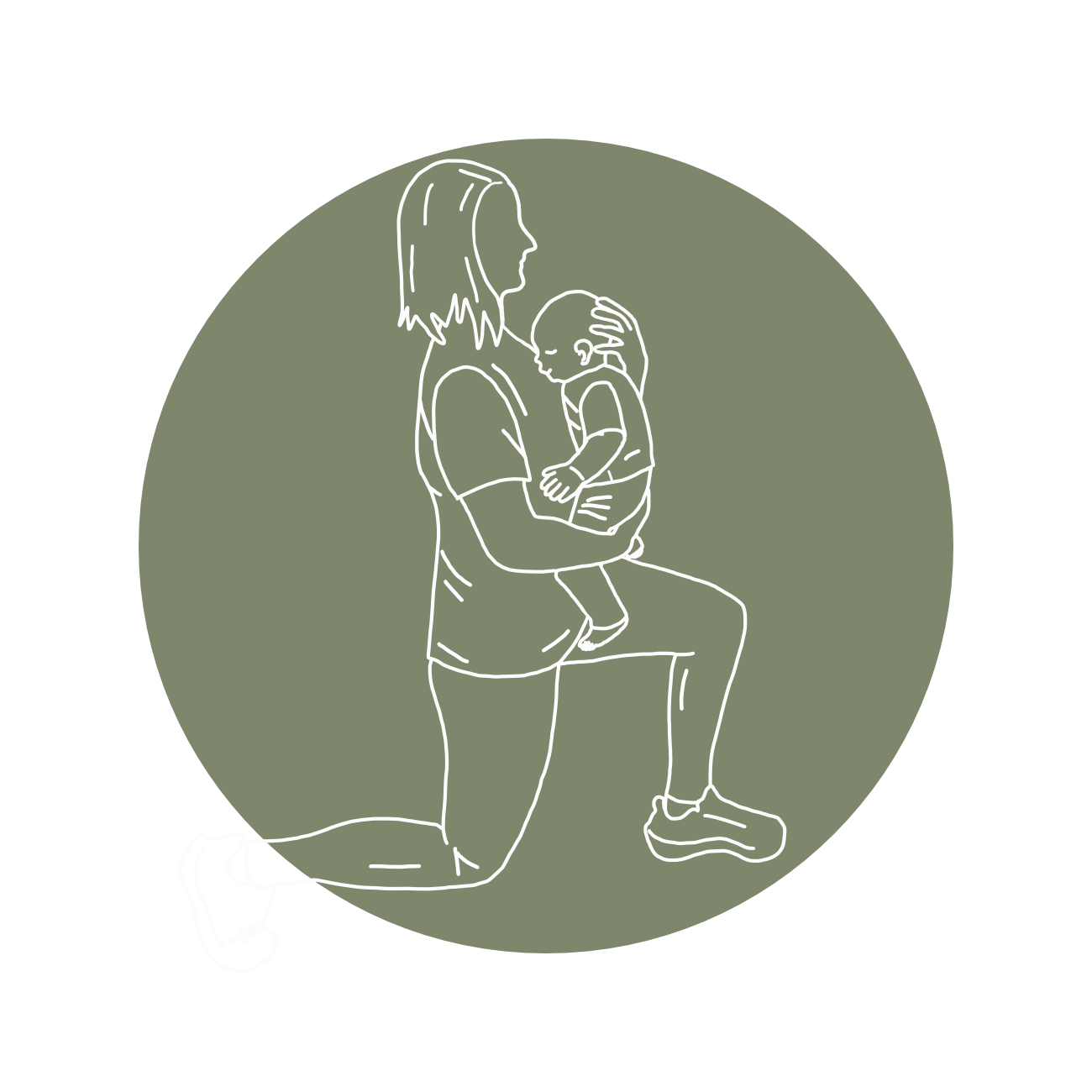 kniende Frau mit Baby im Arm