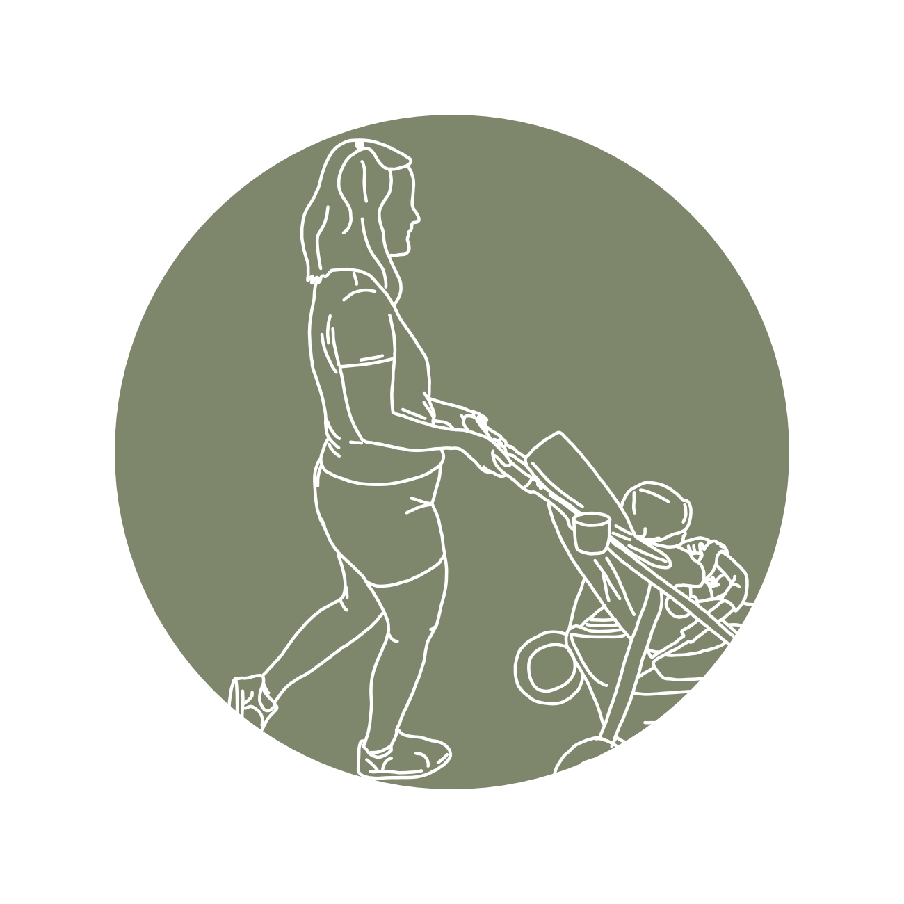 Frau die ein Kinderwagen schiebt